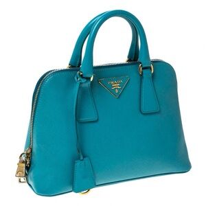 Prada Teal Saffiano Lux Leather Medium Promenade Satchel